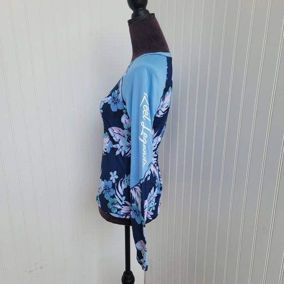 Reel Legends Keep It Cool Woman's Aqua Blue Floral Long Sleeve Stretch Shirt S - Picture 8 of 9